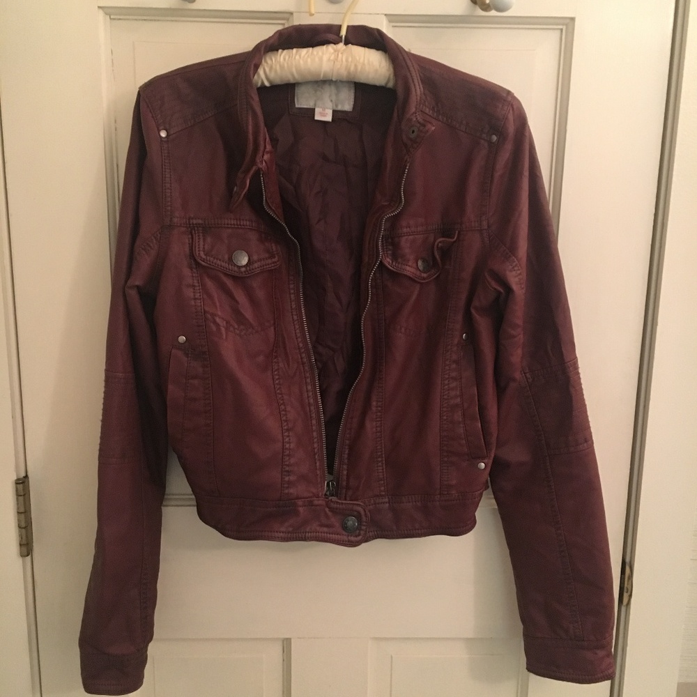 Red faux leather jacket